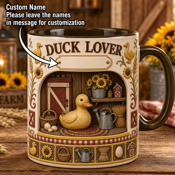 Mug Duck Lover Farmhouse Ceramic Coffee Cup for Morning Drinks Animal Lover Gift