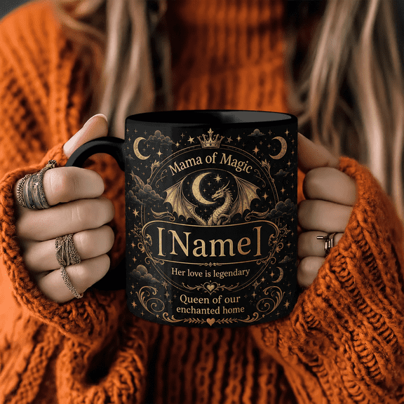 Mug Fantasy Dragon Moon Personalized Name Coffee Cup for Mom