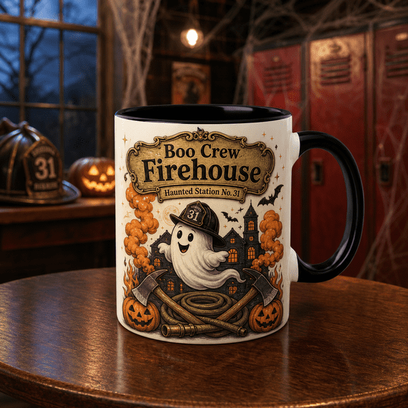 Mug Firefighter Ghost Halloween Ceramic Coffee Cup for Fall Mornings Firefighter Fans