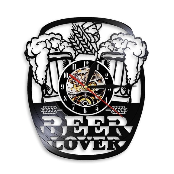 Mug Foam Beer Pub Wall Clock Cheers Alcohol Vinyl Record Wall Clock Brewery Decorative Wall Watch Beer Lover Wine Drinkers Gift Without LED