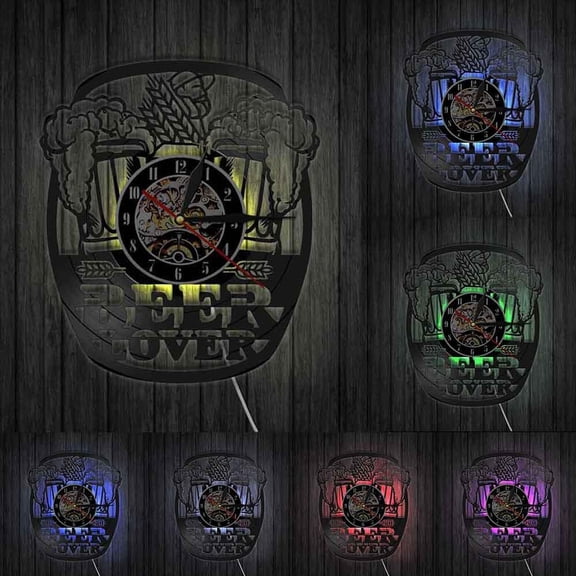 Mug Foam Beer Pub Wall Clock Cheers Alcohol Vinyl Record Wall Clock Brewery Decorative Wall Watch Beer Lover Wine Drinkers Gift