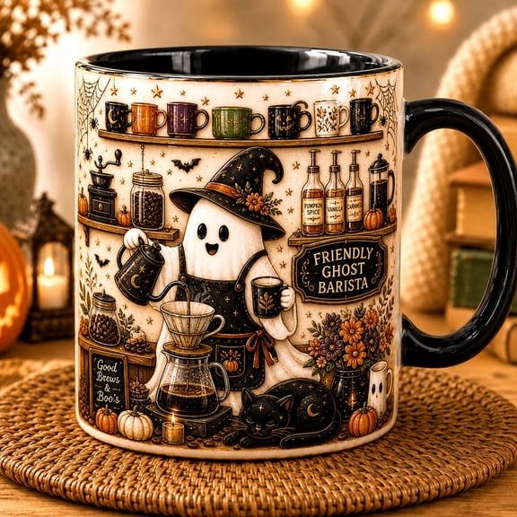 Mug Friendly Ghost Barista Ceramic Coffee Cup for Halloween Coffee Lovers