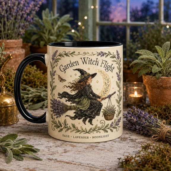 Mug Garden Witch Flight Sage Lavender Cream for Morning Coffee and Herbal Tea Lovers