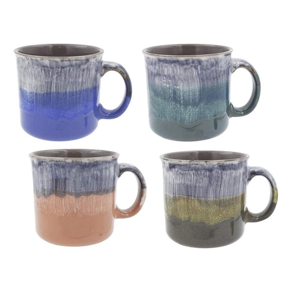 Mug Glazed Ceramic Coffee Mugs, Large Coffee Mug Set of 4 Sturdy Gorgeous Kitchen Decor 18 oz Cup Sets, Unique Modern Cafe Cups, Great Oversized Mug Gifts (Assorted Colors)