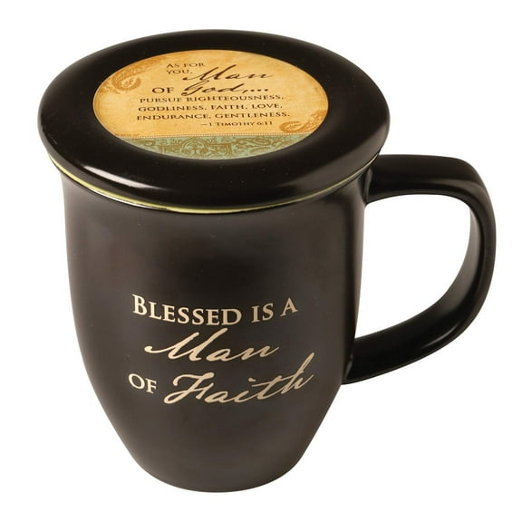 Mug-Grace Outpoured-Man Of Faith-Brown/White Interior W/Coaster/Lid