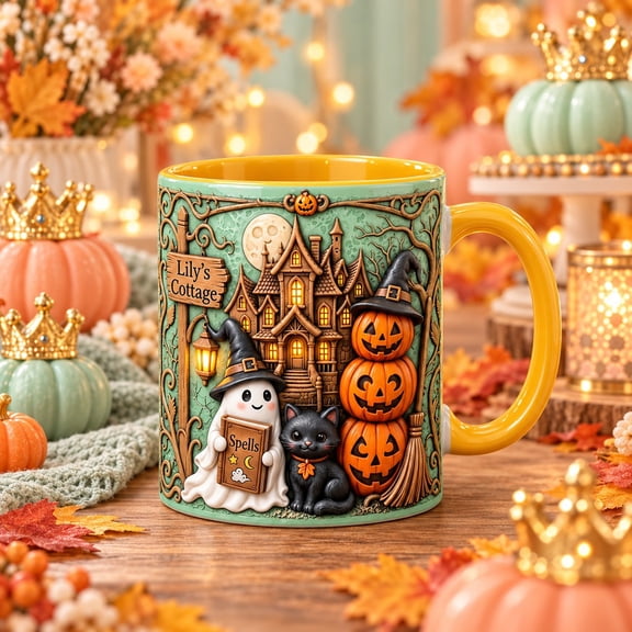 Mug Halloween Cottage Pumpkin Ghost Cat for Spooky Season Gifts