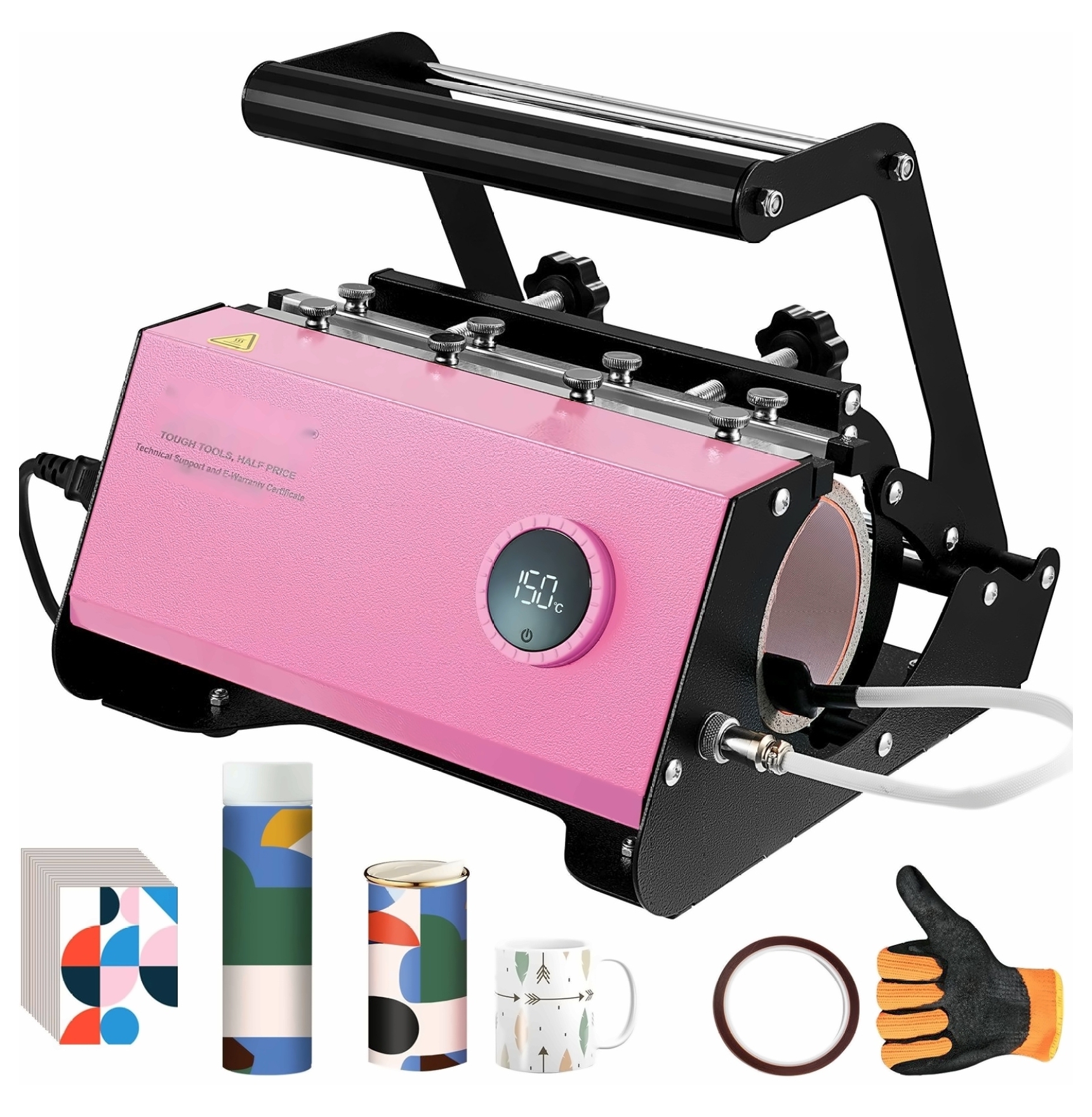 Mug Heat Press 11-30oz, Tumbler Press for Sublimation, Cup Heat Press Machine with Gloves & Tape, DIY Ceramic Mugs, Glasses, Pink