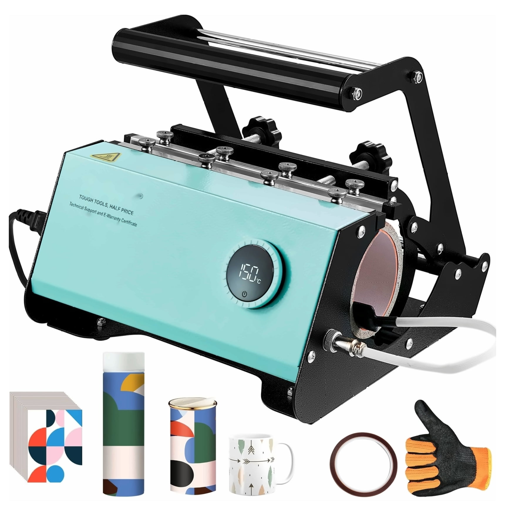 Mug Heat Press Machine 11-30oz, Tumbler Press for Sublimation, Cup Heat Press with Gloves & Tape, DIY Ceramic Mugs & Glasses, Green