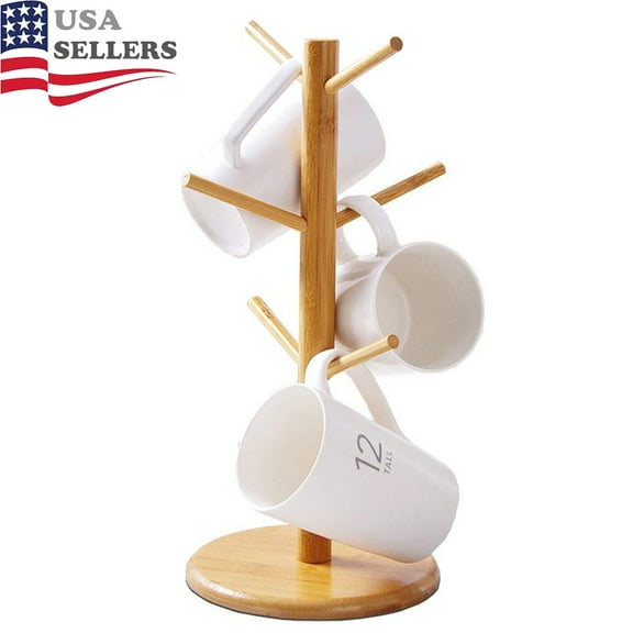 Mug Holder, Bamboo Mug Rack Tree, Mug Holder Tree, Coffee Cup Dryer with 6 Hooks, Coffee Cup Holders for Counter, Coffee Mug, Teacup