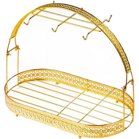 Mug Holder Coffee Cup Rack Stand Dishes Organizer Wrought Iron Drainer Storage Drying Rack for Counter Cabinet Table Kitchen Restaurant Office (Gold A)