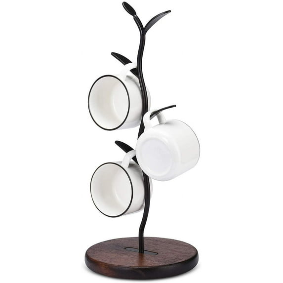 Mug Holder, Countertop Mug Tree, Coffee Mugs & Tea Cup Storage Rack, Coffee Counter Bar Accessory & Kitchen Organizer, Black (single row)