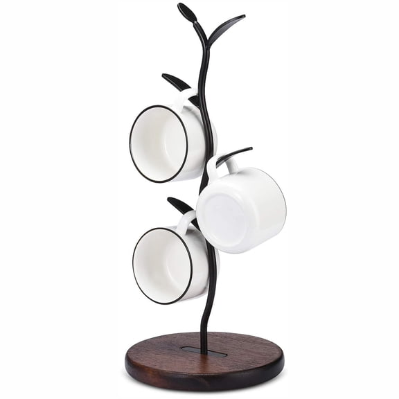 Mug Holder, Countertop Mug Tree, Coffee Mugs & Tea Cup Storage Rack, Coffee Counter Bar Accessory & Kitchen Organizer, Black