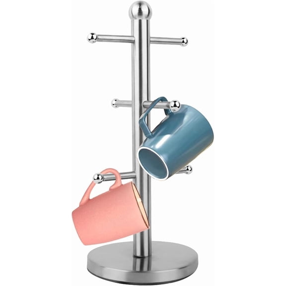 Mug Holder, Mug Tree Coffee Cup Tree Coffee Cup Holder Stand Stainless Steel Countertop Mug Tree with 6 Hooks Metal Free Standing Mug Tree Tea Cup Storage Rack