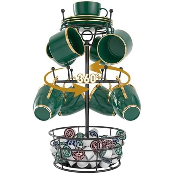Mug Holder Tree, Coffee Cup Holder for Countertop, 360 Rotating Metal Coffee Mug Rack with 10 Hooks, 3 Tier Cup Rack Bar Station Organizer, Kitchen Counter Decor$$Home Decor, Kitchen, & Other