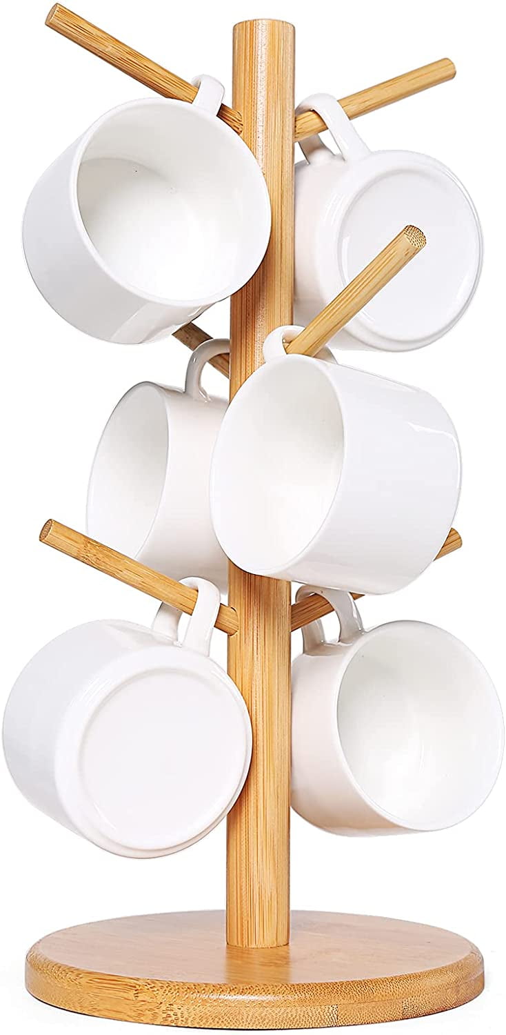 Large Kitchen Bamboo Coffee Mug Holder Tree, Countertop Clip with