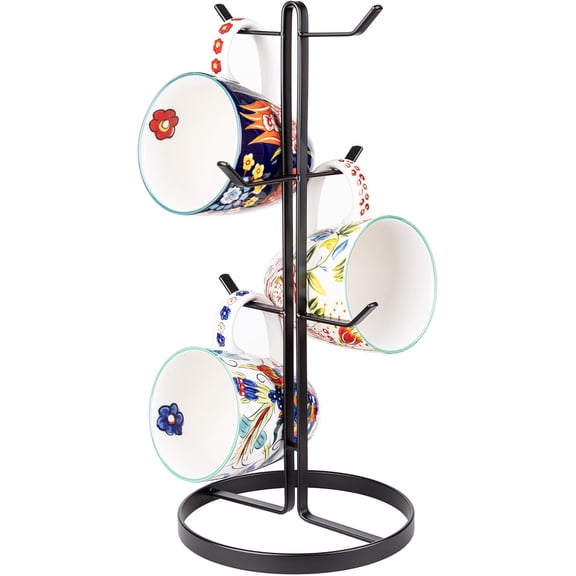 Mug Holder Tree,Coffee Mug Tree with 6 Hooks, Coffee Cup Holder,Stainless Steel Home Storage Mug Standing Rack for Big Mugs,Coffee Cup Countertop Stand Holders (Black)