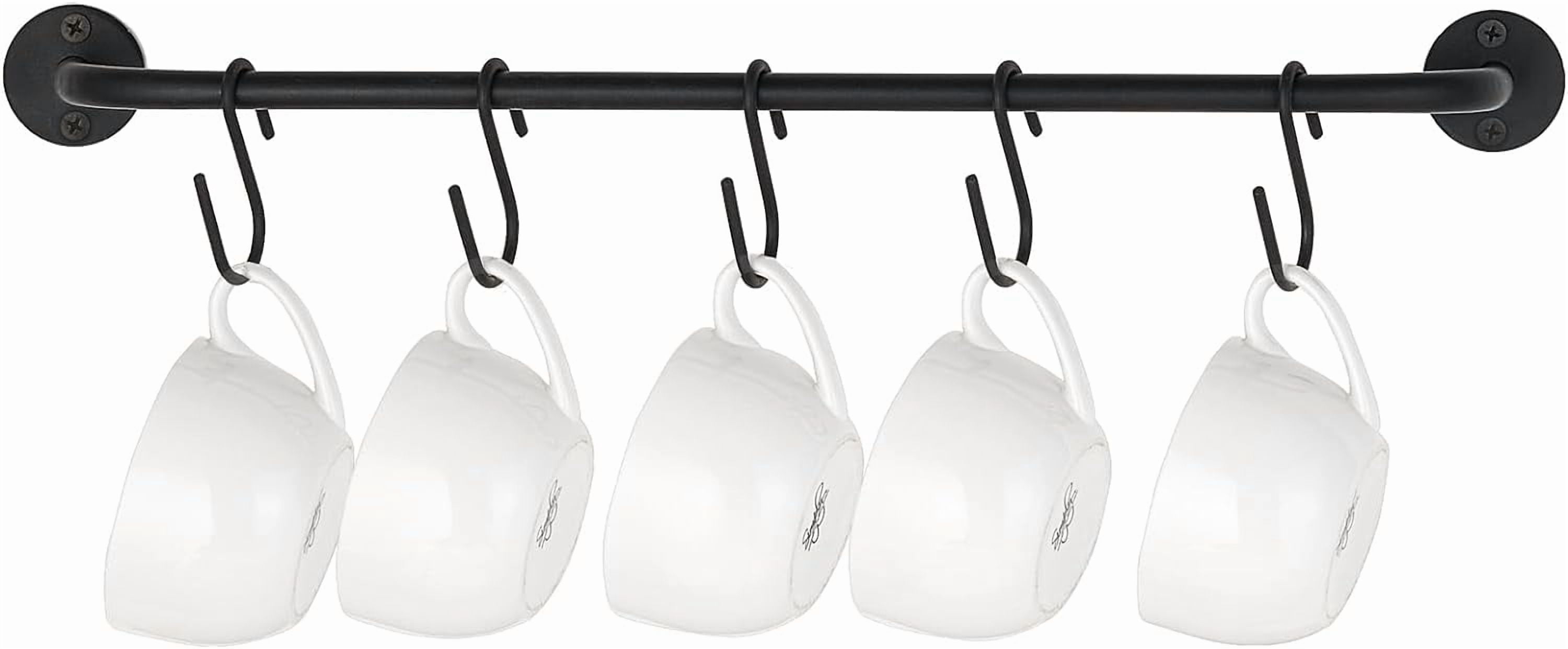 Mug Holder Wall Mounted Coffee Cup Rack Hanger Modern Metal with 5 Mug Hooks Rustic Utensil Tea Cups Storage Organizer for Kitchen Dining Room Coffee Bar,Black