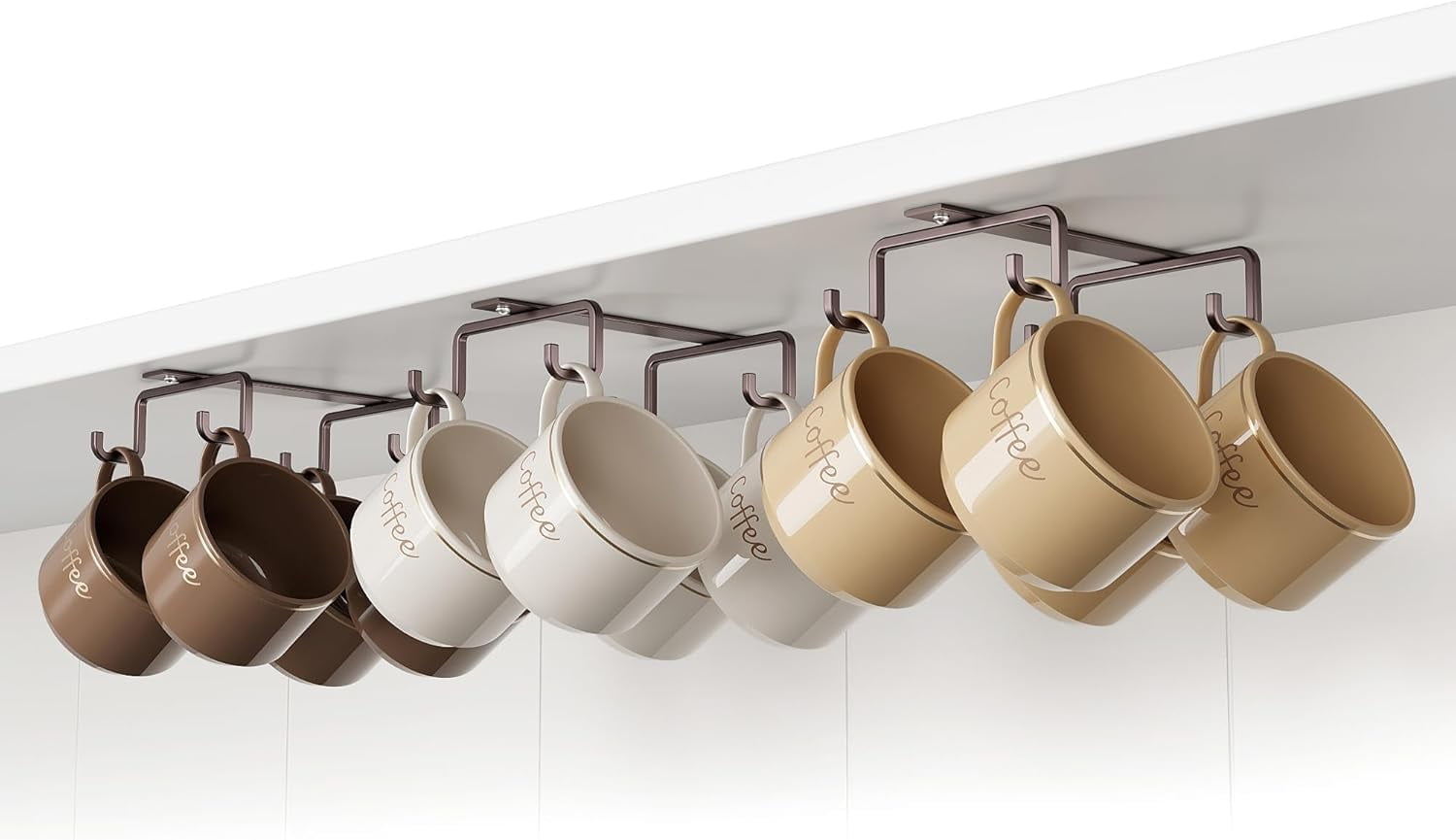 View of Mug Hooks Under Cabinet Space-Saving, Easy Screw Mounting, Metal Coffee ...