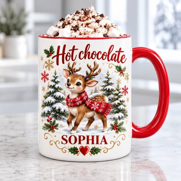 Mug Hot Chocolate Reindeer Ceramic Christmas Gift