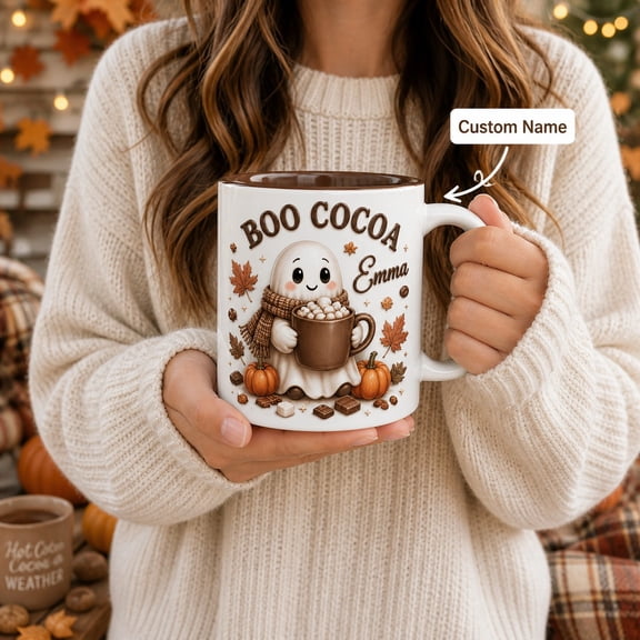 Mug Hot Cocoa Ghost Ceramic Coffee Cup for Cozy Fall Drinks and Personalized Halloween Gift