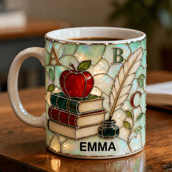 Mug Literacy Coach Mosaic Books Apple and Quill Ceramic Coffee Cup Teacher Gift