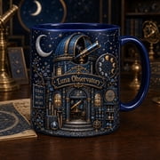 Mug Luna Observatory Midnight Blue Gold Silver Celestial Stars for Coffee Astronomy Lovers