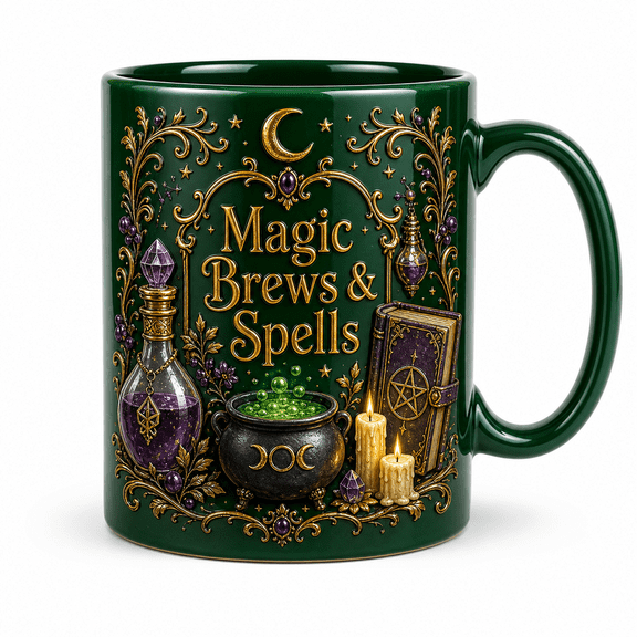 Mug Magic Brews and Spells Ceramic Coffee Cup for Witchy Kitchen Gift