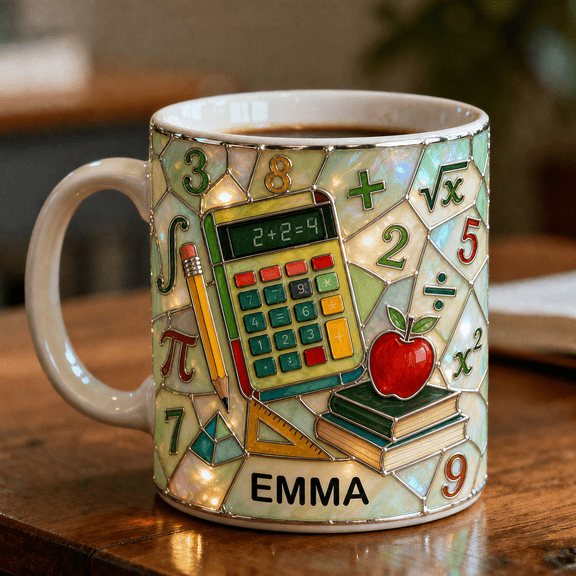 Mug Math Nerd Stained Glass Ceramic Coffee Cup for Desk Students and Teachers