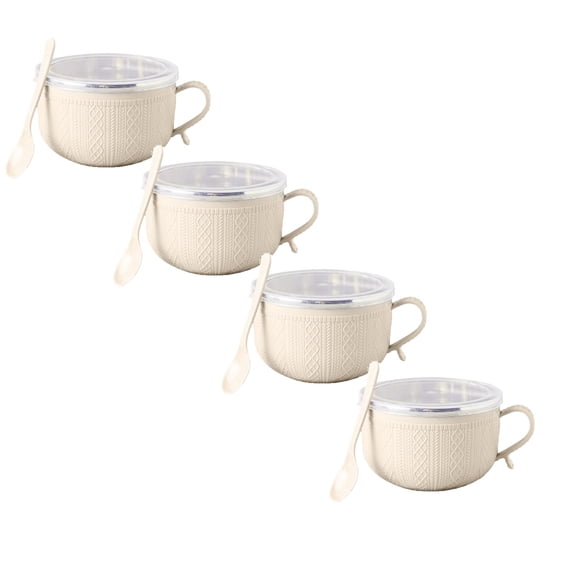 Mug Meals With/Lid-Its - 2026 New Mug Meals with Lids, Large Soup Mugs with Handles, for Coffee Soups Stews Reusable and Easy Grip, Holiday Winter Mugs Set (3PC-Beige)