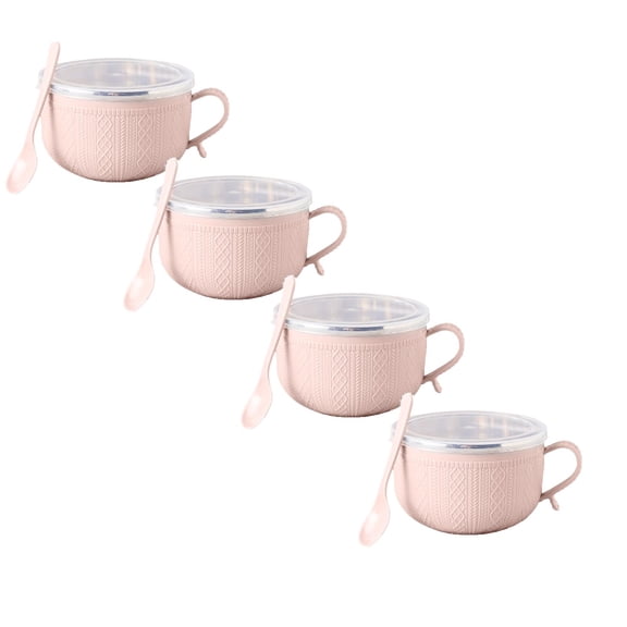 Mug Meals With/Lid-Its - 2026 New Mug Meals with Lids, Large Soup Mugs with Handles, for Coffee Soups Stews Reusable and Easy Grip, Holiday Winter Mugs Set (3PC-Pink)