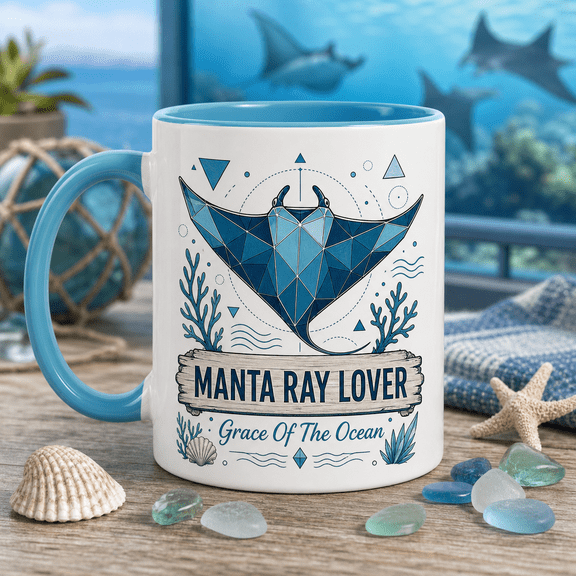 Mug Modern Geometric Manta Ray Coffee Break Design for Ocean Lovers