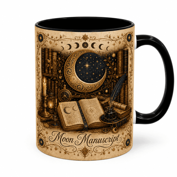 Mug Moon Manuscript Celestial Library Coffee Cup for Halloween Gifts and Gothic Readers