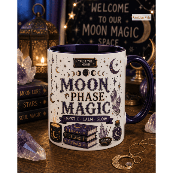 Mug Moon Phase Magic Ceramic Coffee Cup for Lunar Rituals and Mystic Gift
