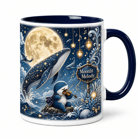 Mug Moonlit Whale Fantasy Ceramic Coffee Cup for Ocean Music Lovers