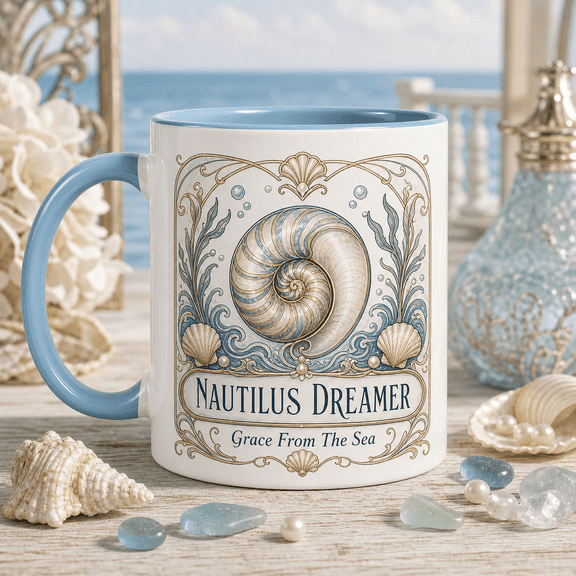 Mug Nautilus Art Nouveau Coffee Cup for Coastal Sea Life Lovers