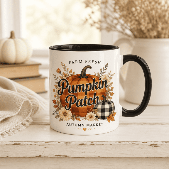 Mug Orange Buffalo Plaid Pumpkin Morning Beverage Gift for Fall Hosts