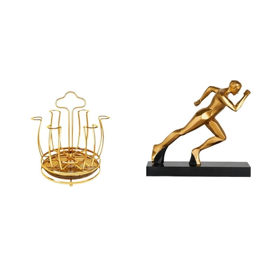 Mug Organizer Cup Rack Metal Tea Mugs Rotatable Display Stand with Abstract Runner Statue for Office Tabletop Gift