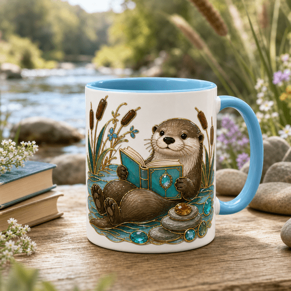 Mug Otter Riverside Reading Ceramic Coffee and Tea Cup for Book Lovers