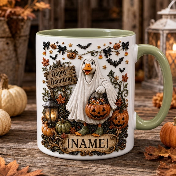 Mug Personalized Goose Ghost Halloween Ceramic Coffee Cup for Fall Halloween Fans