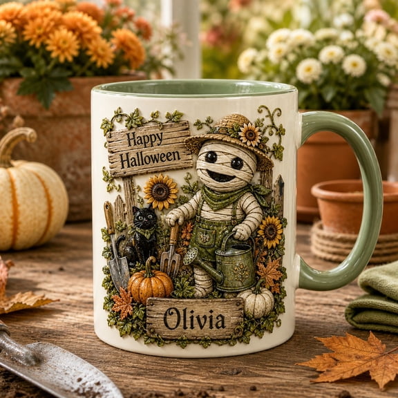 Mug Personalized Halloween Gardener Mummy Ceramic Coffee Cup for Garden Lovers