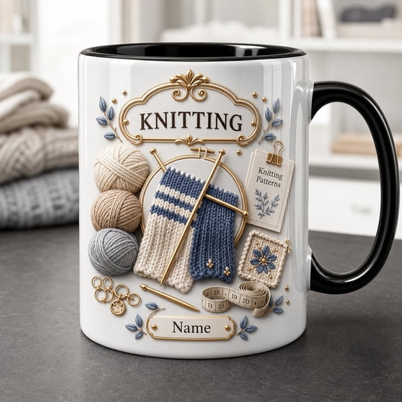 Mug Personalized Knitting Ceramic Coffee Cup for Knitters