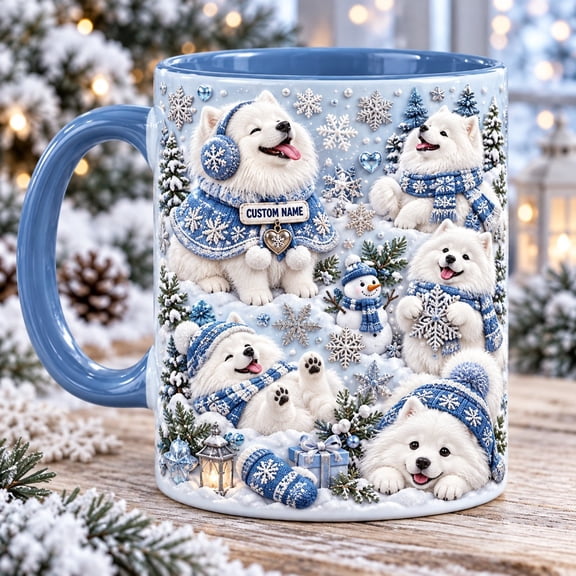 Mug, Personalized Samoyed Snowflake, Ceramic Coffee Cup for Dog Lovers