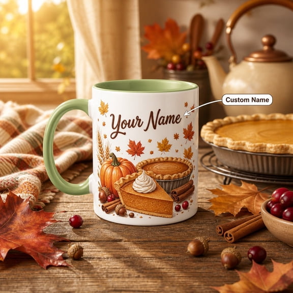 Mug Personalized Thanksgiving Pie Ceramic Coffee Cup for Fall Hosts