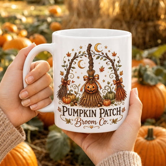 Mug Pumpkin Patch Brooms Fall Coffee Cup for Halloween Fans