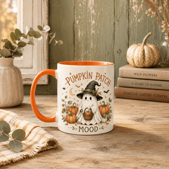 Mug Pumpkin Patch Ghost Ceramic Coffee Cup for Halloween Fans