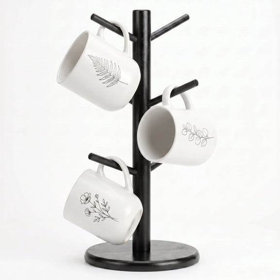 Wisucart Coffee Mug Tree for Countertop with 6 Hooks, Space Saving Mug Holder Organizer with Stable Base for Coffee Bar,Black