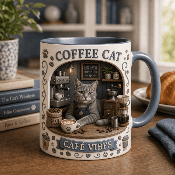 Mug Russian Blue Coffee Cat Ceramic Coffee Cup for Café Vibes Barista Gift