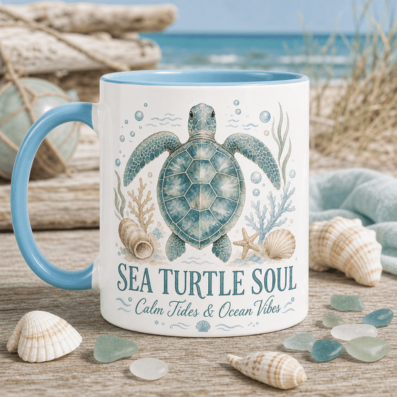 Mug Sea Turtle Soft Watercolor Ceramic Coffee and Tea Gift for Ocean Lovers