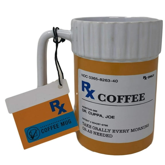 Mug Shaped Like RX Prescription Bottle Large Ceramic Novelty Funny Cute Cool Tea Coffee Mug 16 Ounce For Men For Women