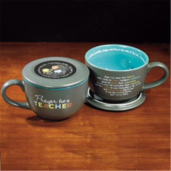 Cathedral Art-DBA Abbey Gift 068803 16 oz Mug Sip of Soup & Prayer Teacher Interior with Coaster Lid, Grey & Teal